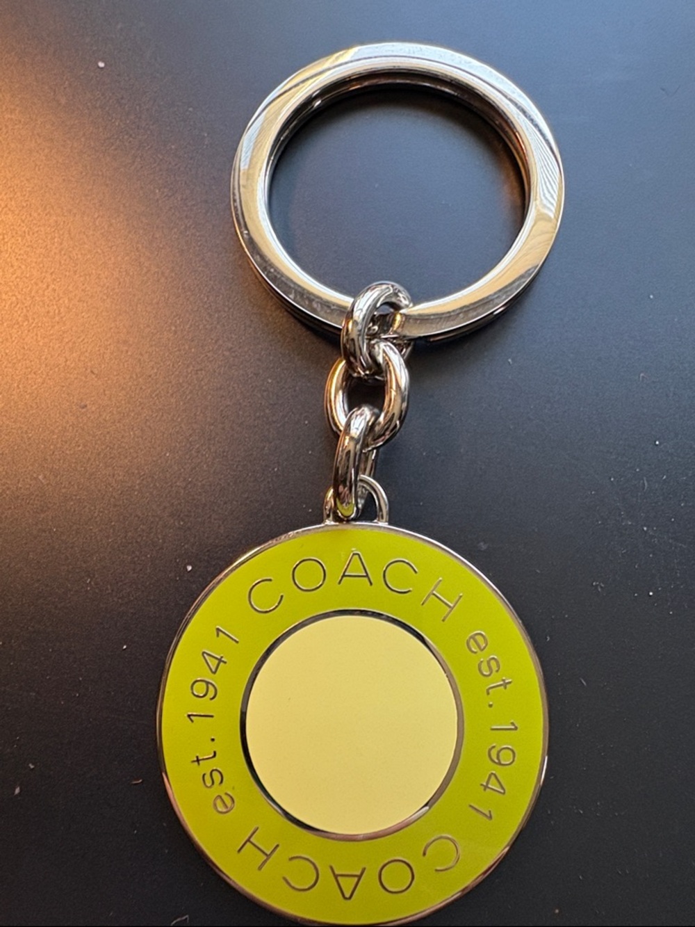 Coach Round Enamel Key Ring in Lime Green